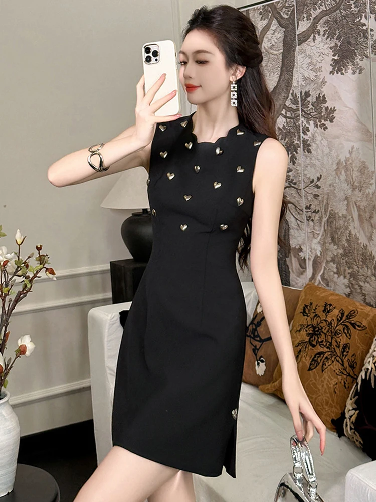 Lady Sweet Black Elegant Evening Dress Women Clothes Mujer Chic Vintage Sexy Sleeveless Slim Short Party Club Birthday Vestidos