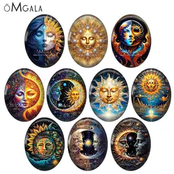 Abstract Moon and Sun Face Patterns 13x18mm/18x25mm/30x40mm Oval photo glass cabochon demo flat back Making findings