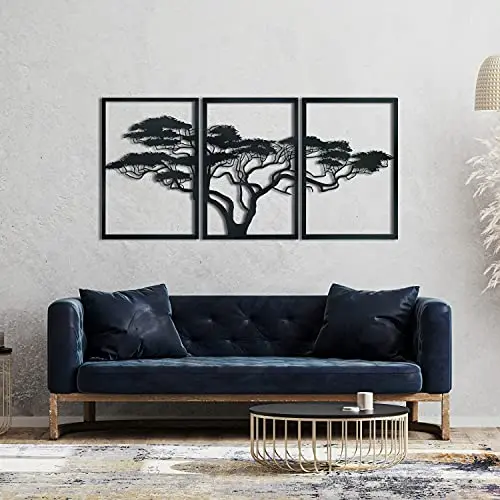 3pcs Black Metal home Art Decor Tree Of Life Metal Tree Art Sign Metal Wall Decoration Housewarming Gift Wall Hanging livingroom