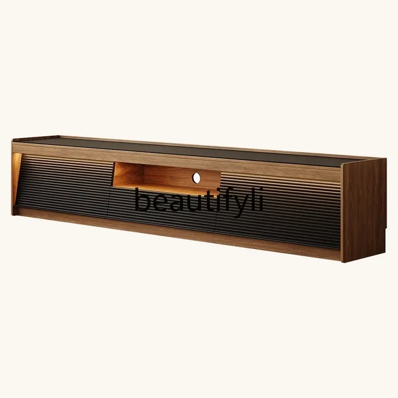 TV cabinet floor solid wood walnut coffee table combination high-grade rock slab TV floor cabinet