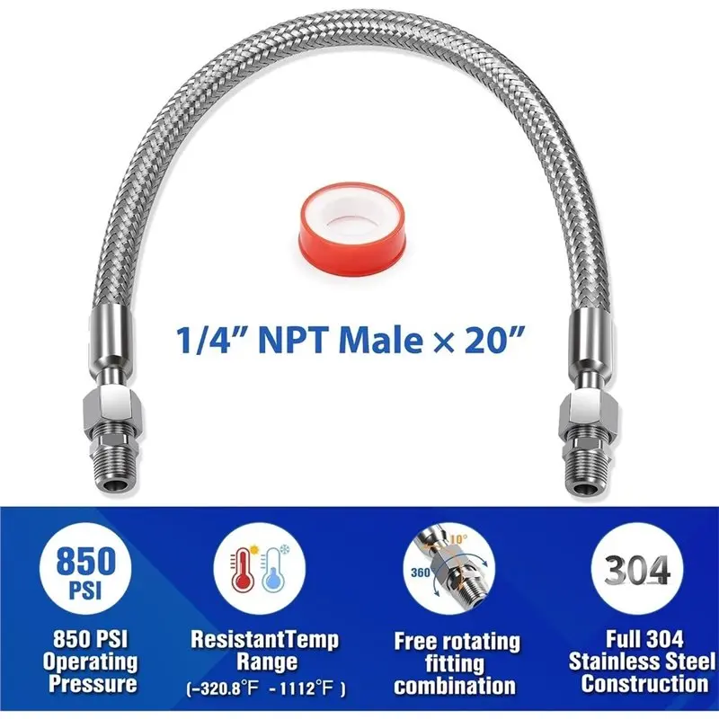 AB34-Braided Abrasion Protection, G1/4 Swivel Joint, 1/4Nptx20 In Flexible Air Compressor Jumper Hose With 870 PSI Working Press