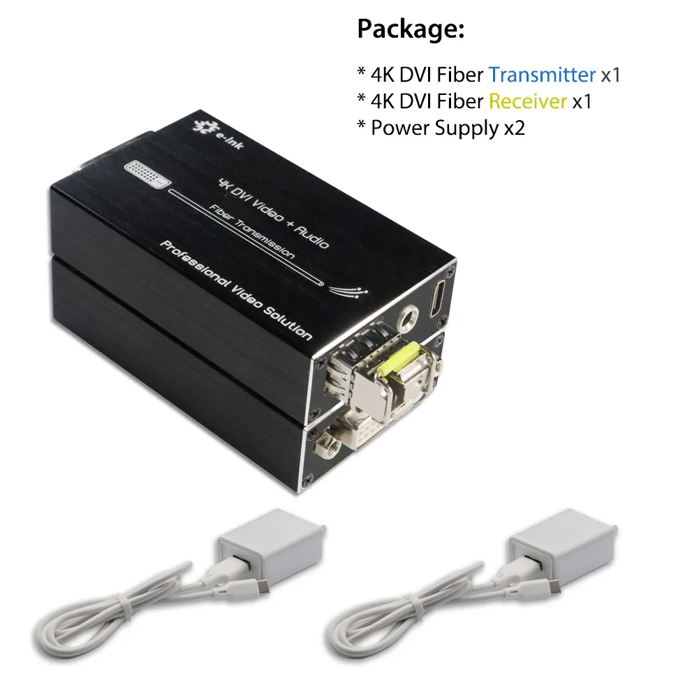 DVI Fiber Extender 4K 60HZ Video Converter with Stereo Audio 5V DC Power Single Mode Single Fiber