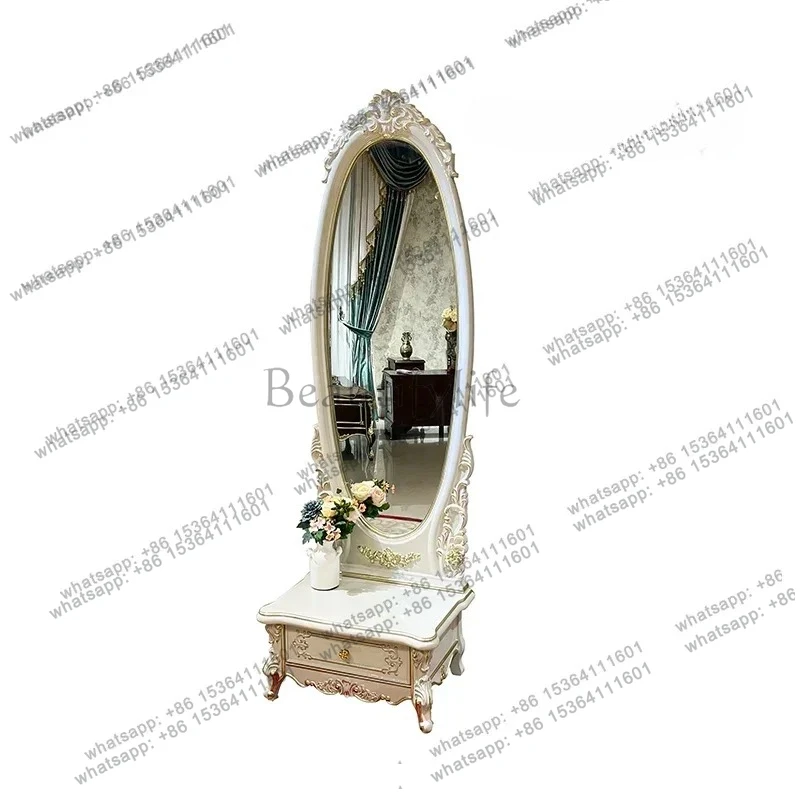 

French solid wood full-length mirror European-style palace luxury carved warm gray bedroom with drawers full-body floor mirror