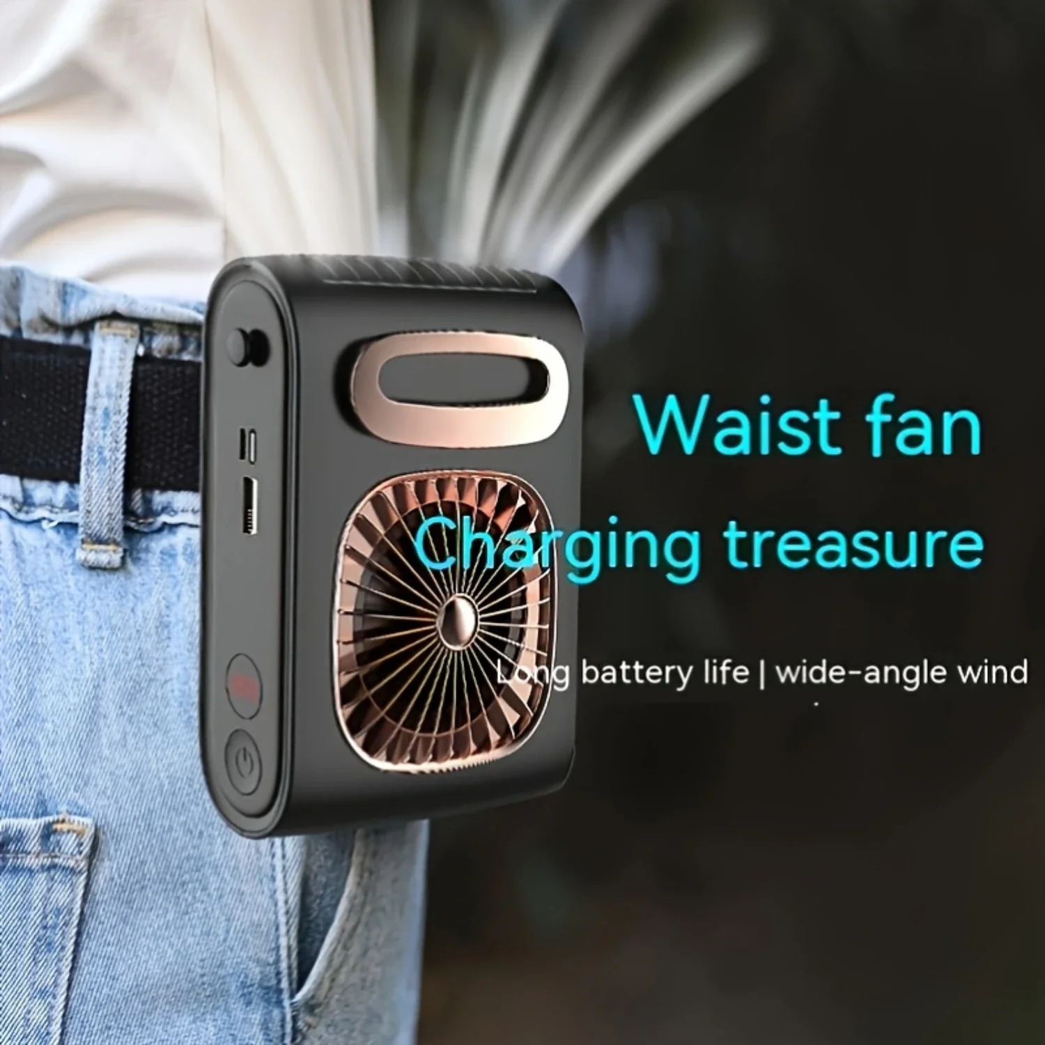 Draagbare nekventilator, USB oplaadbare handsfree taille-hangende ventilator, persoonlijk koelapparaat, 3 snelheden, compact torenontwerp, voor O