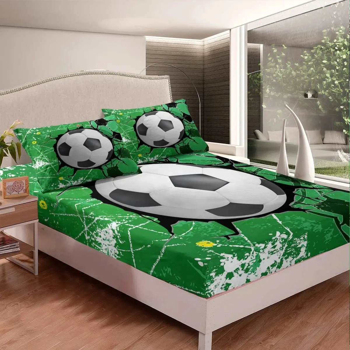 Sports Theme Fitted Sheet Football Pattern Sheet Set for Boys Girls Teen Soccer Game Bedding Set Luxury Bed Cover Twin Full Size