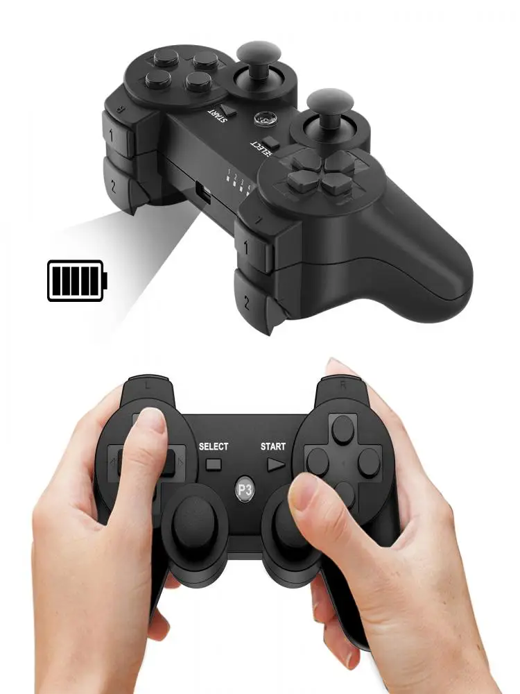 Manette de jeu sans fil BT pour Playstation 3/PS3/PC/Android, Joystick, 6 axes, gyroscope, double moteur, vibration, manette de jeu