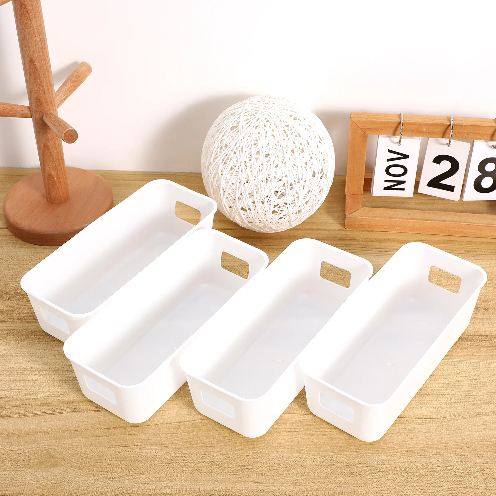 

8 Pcs Storage Bins Rectangular White Plastic Baskets for Organizing Shelves Closet Pantry Multifunctional Space Saving