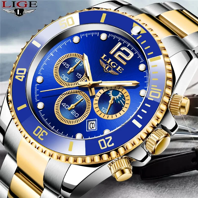 

Mens Watches LIGE Top Brand Luxury Watch for Men Waterproof Sports Stainless Chronograph Quartz Wristwatch Relogio Masculino+Box