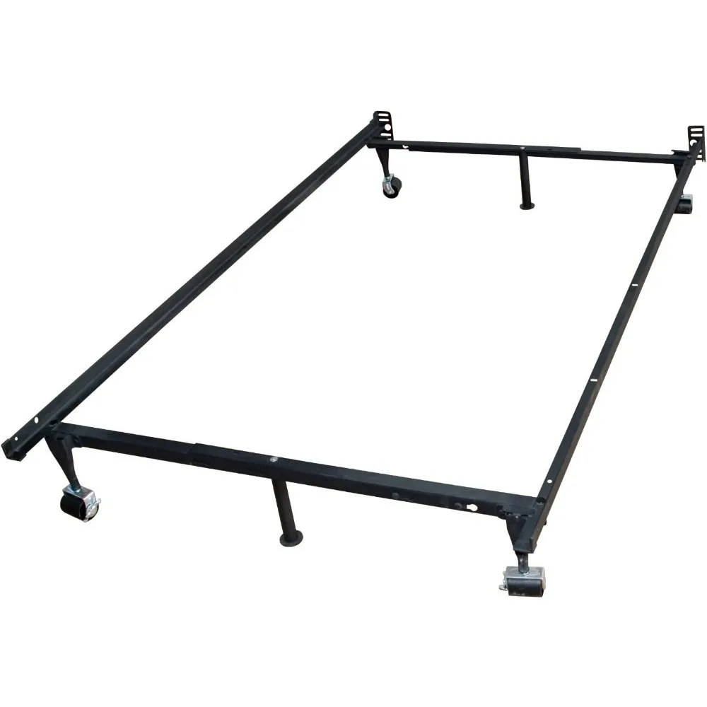 Kings Brand Furniture Heavy Duty Adjustable Metal Queen, Full, Full XL, Twin, Twin XL, Bed Frame with Rug Rollers Locking Wheels