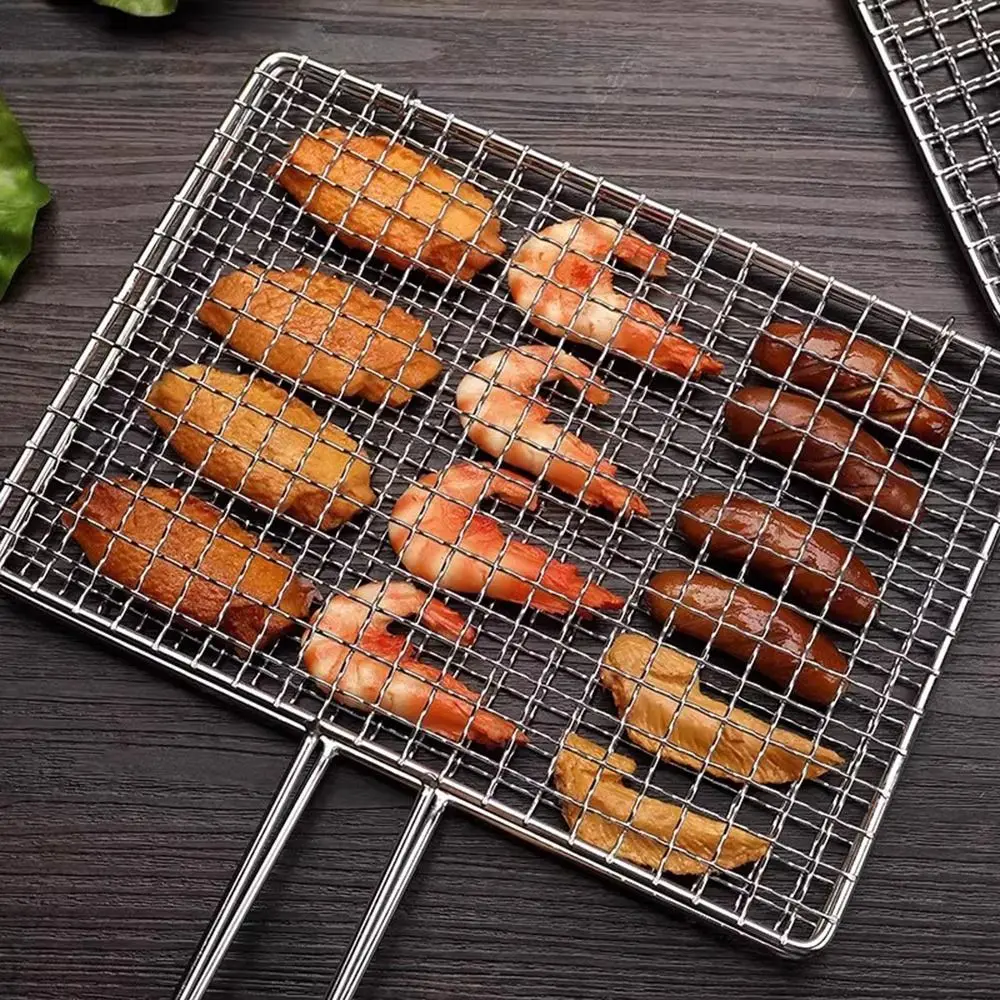 Durable Stainless Steel Fish Grilling Rack Square Double-sided Meat Grilling Rack Thickened High Temperature Resistant BBQ Grill