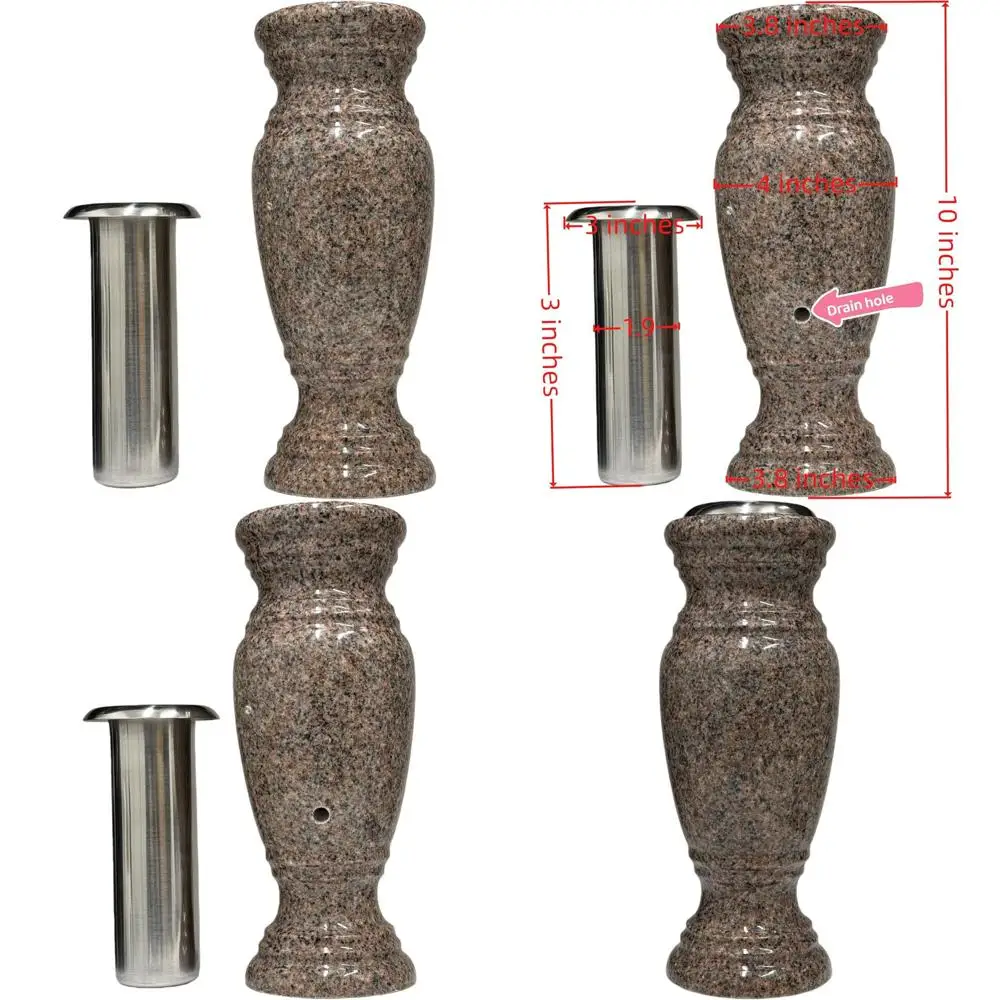 

Ваза из натурального гранита с внутренней отделкой из нержавеющей стали для дома, сада и мемориальных украшений (Розовый цвет, Коричневый оттенок, 4x4x10)