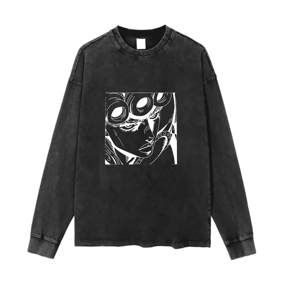 Jojo's Bizarre Adventure Art Themed Design Washed Vintage Long Sleeves Cotton Tee Shirt Solid O Collared For Men's And Women's