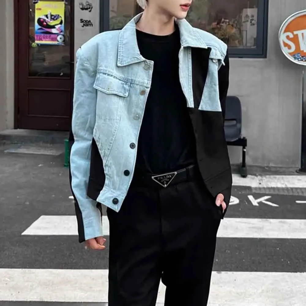 

Мужская осенняя куртка с цветными блоками, тонкая повседневная куртка, уличная мода Y2k, молодежный уличный универсальный топ для ночного клуба, мужская одежда 2025