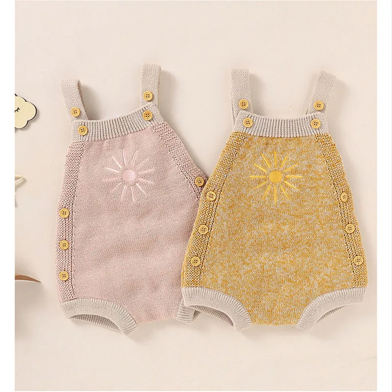 

2025 New Autumn Baby Bodysuit 0-18M Thin Style Girls Knitted Sunflower Jumpsuit Toddler Korean Suspenders One Piece
