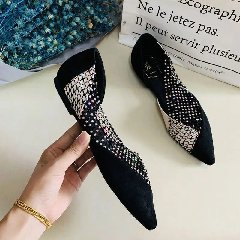 Shoes for Women Sexy Stripper with Crystals Woman Flats Diamond Rhinestone Straps 2024 Summer Comfortable and Elegant Spring Y2k