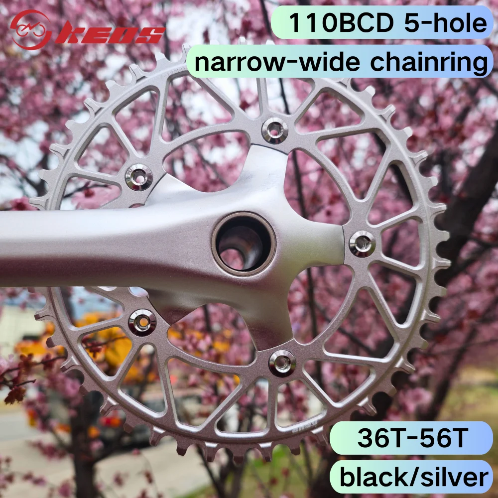 Plato de Cadena KEOS 110BCD 36T-56T Plateado de Aleación de Aluminio para Bicicleta de Carretera Shimano FC4500 APEX 5 Tornillos Narrow Wide