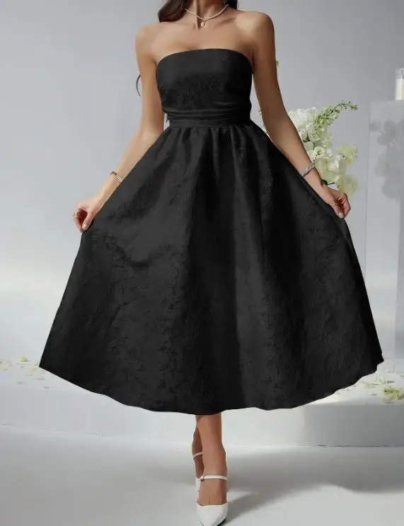 우아한 여성용 드레스, 여름 고급스러운 분위기, 슬림핏 엠보싱 새틴 스트랩리스 드레스, 연회 드레스에 적합