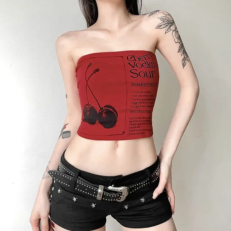 

2026 New Sweet Tube Top Print Versatile Fashion Top