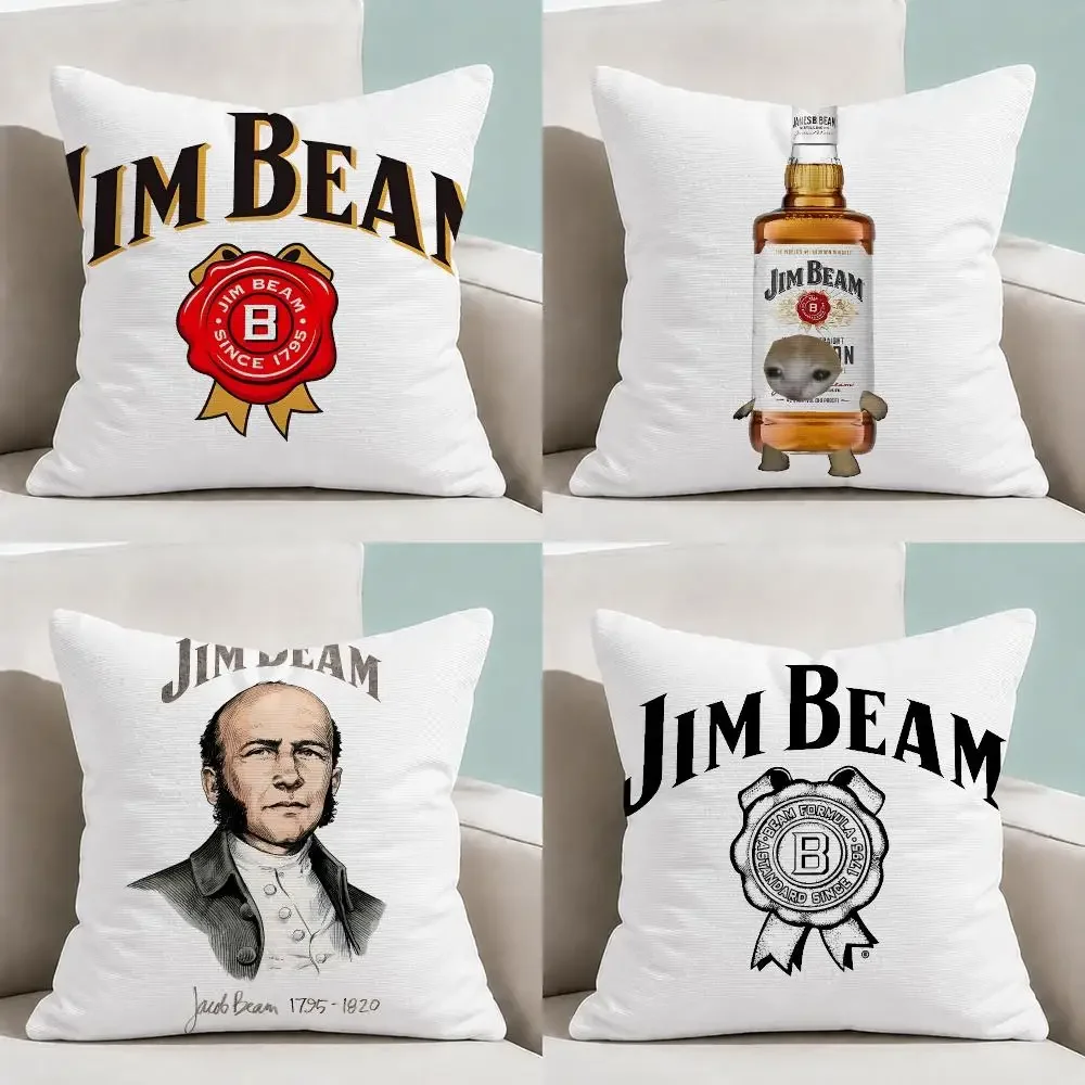 W-Whiskey J-Jim Beam Bourbon Cushion Cover  Throw Pillow Soft Short Plush Cozy Durable Colorfast  Sofa Bedroom Home Decor Gift
