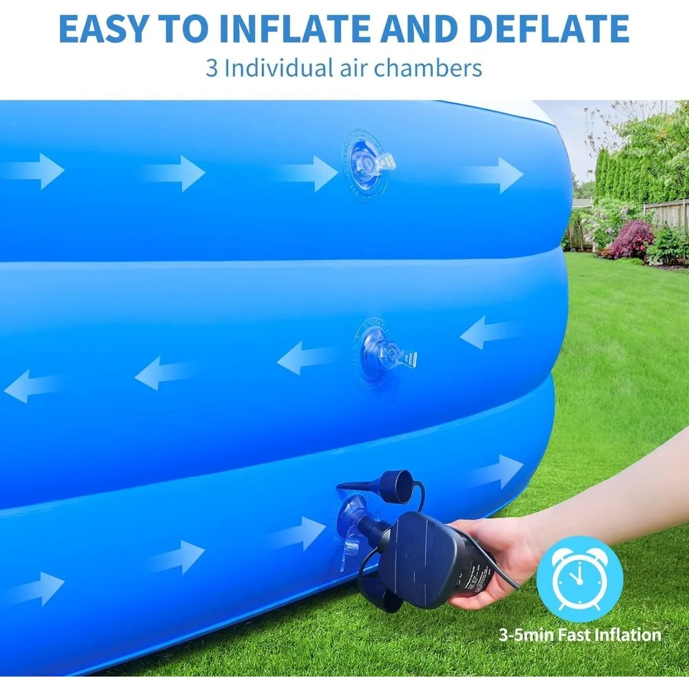 Large Inflatable Swimming Pool with Pump, 130" x 72" x 22" Oversized Thickened Blow Up Pools for Adults and Kids