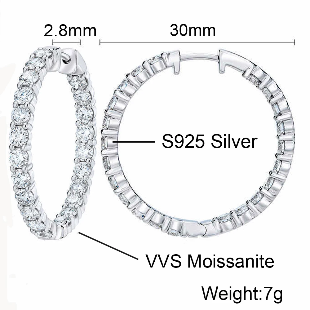 New In 30mm Round Brilliant Moissanite Earrings For Women S925 Silver Ear Studs Real Diamond Ear Jewelry Pass Tester With GRA