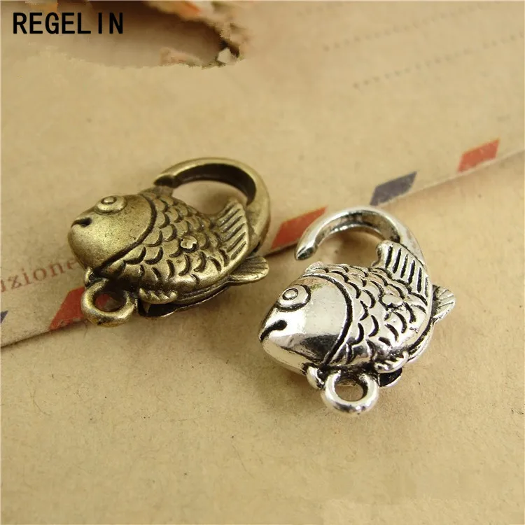 REGELIN Antique Silver Fish Lobster Clasp Hooks 10pcs/lot 20*13MM For Necklace Bracelet Chain DIY Jewelry Accessory Findings