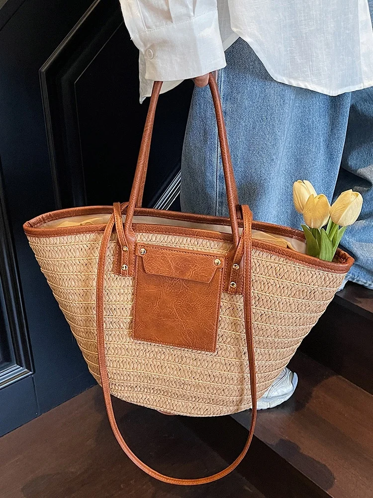 

Большая тканая сумка-тоут Capaci для женщин, пляжная сумка через плечо Vaion, корейская повседневная сумка на одно плечо