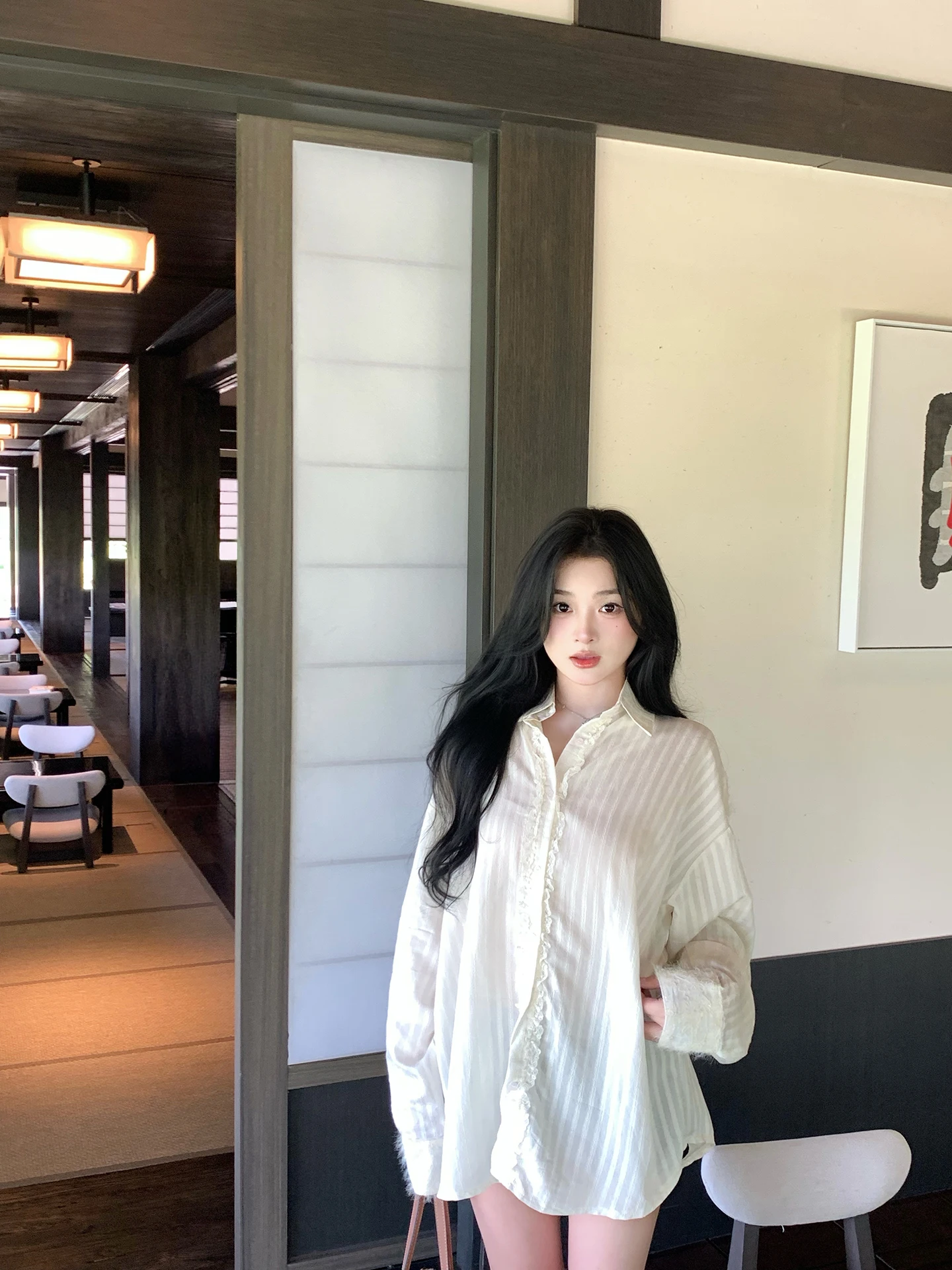 

Banana Lace Floral Long Sleeve Women's Shirt Spring Summer Design Sensation Sunscreen Lazy Style Top Loose Fit Cotton Blend