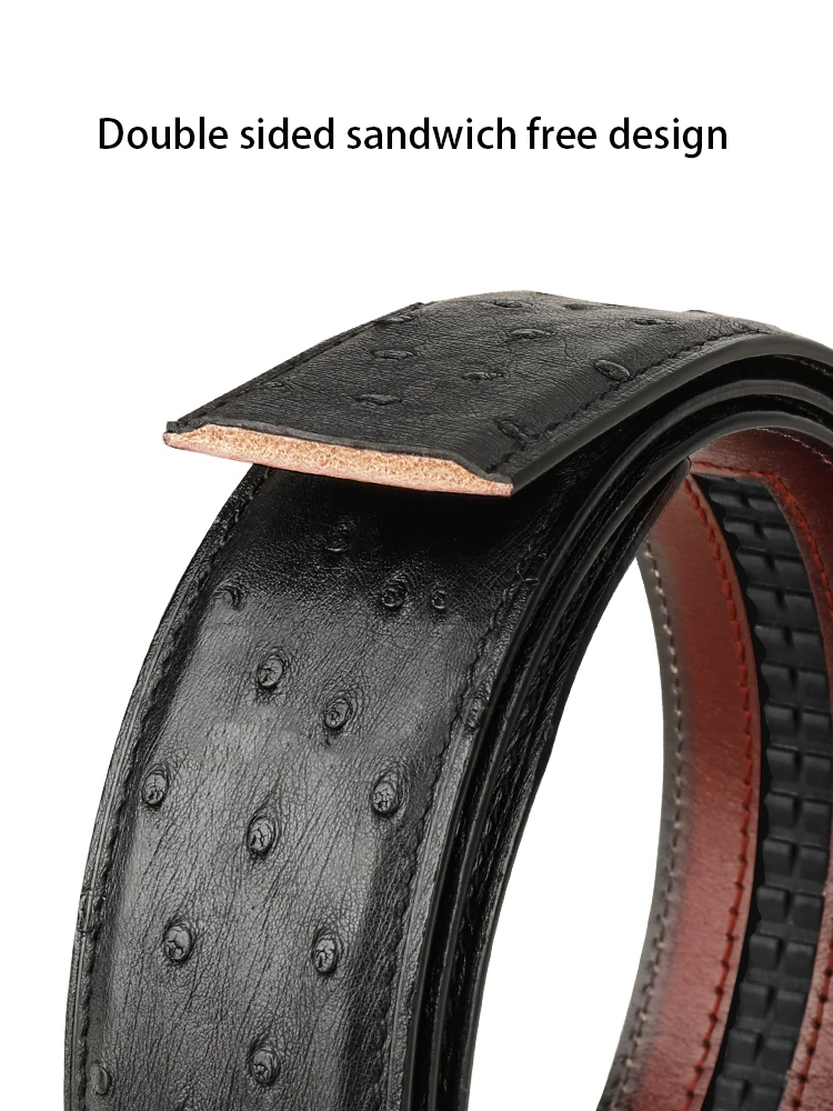 Ostrich leather Mens belts with genuine leather automatic buckle set, high-end handmade color wiping business men's belt