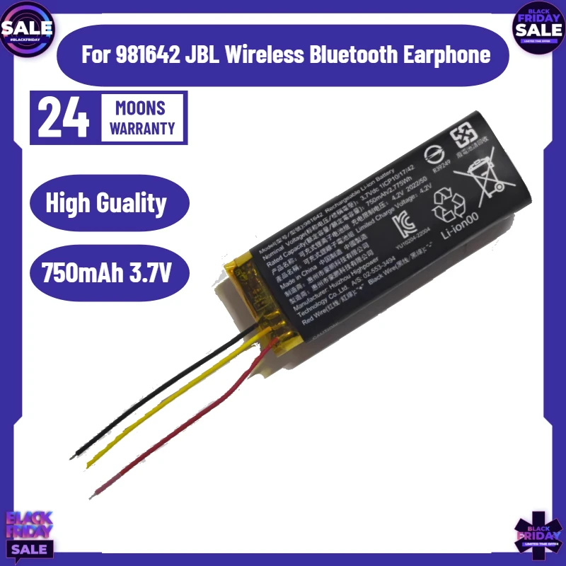 

750mAh 3.7V Suitable for 981642 JBL Wireless Bluetooth Earphone Charging Case/compartment Battery Three Wire