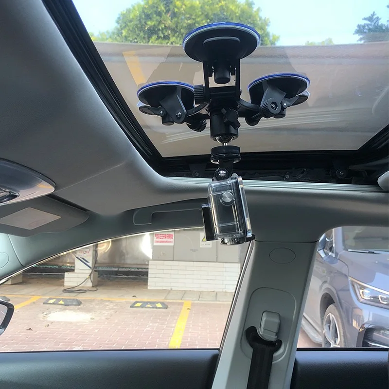 Triple Suction Cup Car Mount Heavy Duty Tripod with 360 Ball Head for Mobile Phones GoPro Insta360 DJI Action Camera