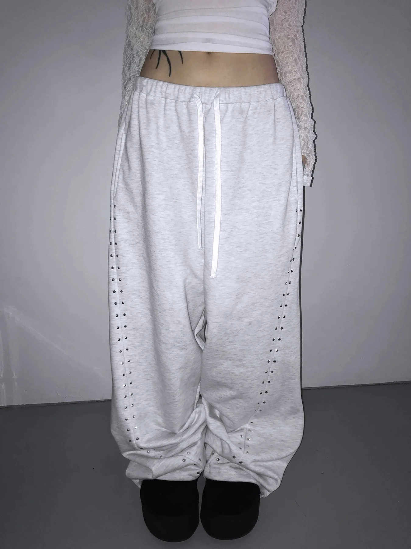 Autumn and Winter Hot Diamond Wide Leg Women's Elastic Waist Loose and Versatile Casual Long Pants