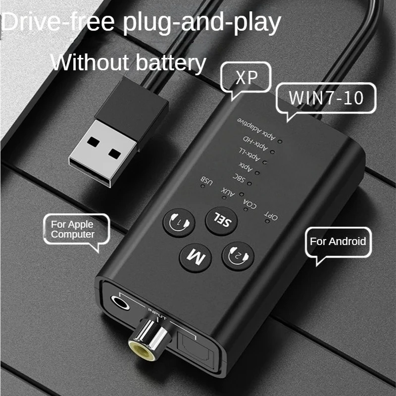 24Bit Bluetooth 5.2 Wireless Audio Transmitter Multi Interface Adapter USB 3.5mm AUX Optical Coaxial