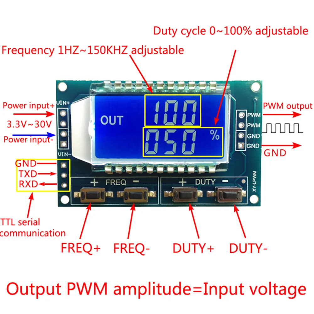 DC 3.3V-30V 1-Channel 1Hz-150KHz Dual Mode Signal Generator Square Wave LCD PWM Pulse Frequency Duty Cycle Adjustable Module