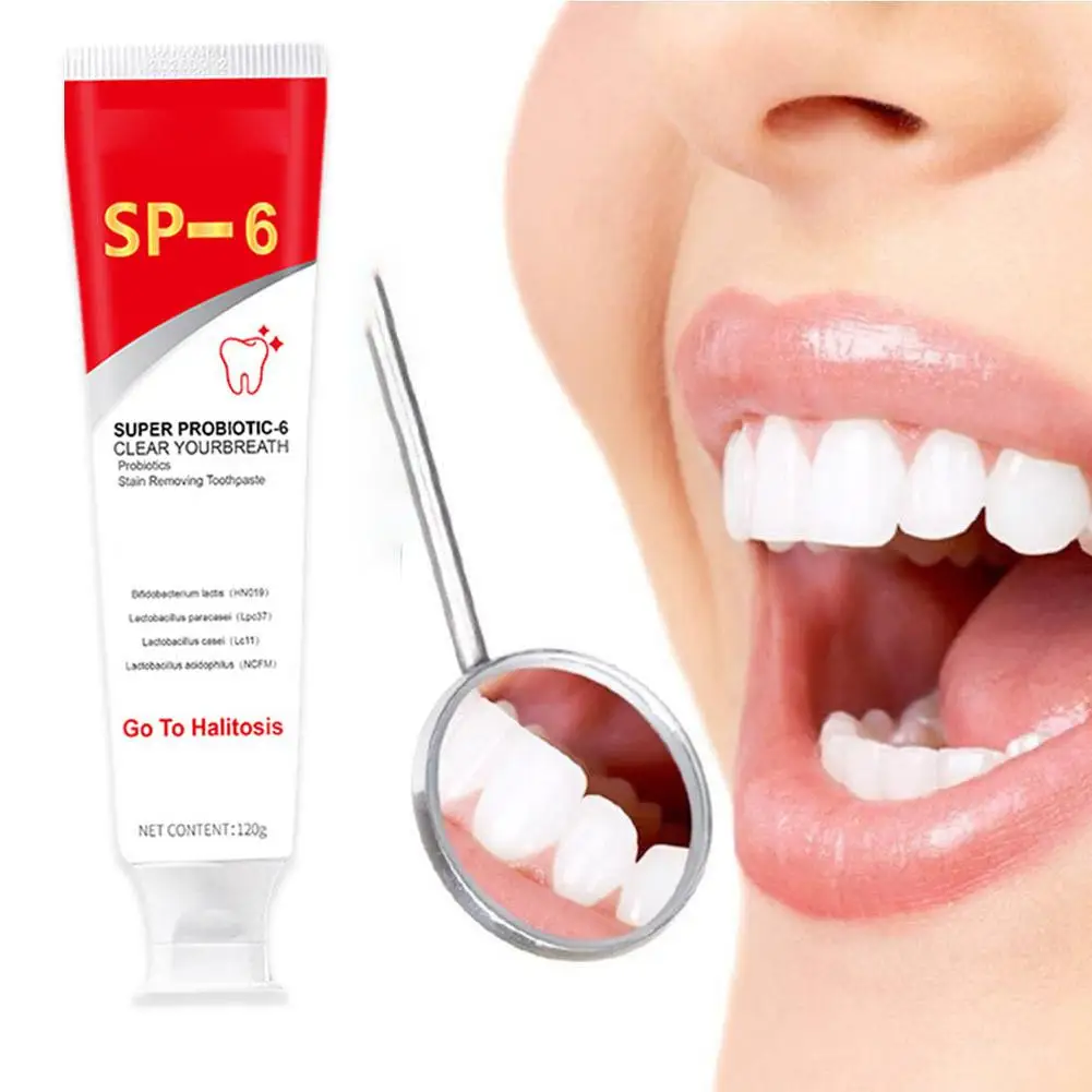 Creme dental com probióticos, Cuidado bucal da respiração refrescante com creme dental e probióticos, SP 6, Clareamento e Clareamento, 5PCs, 120g