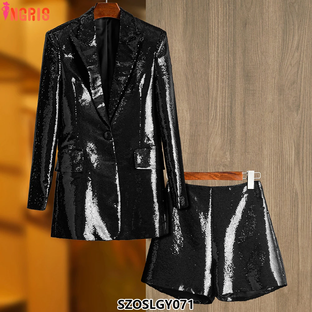 

Women's Spring and Autumn Fashion Office Shiny Suit Single Button Suit Sequin Streetwear Women 2 Pieces-SZOSLGY071