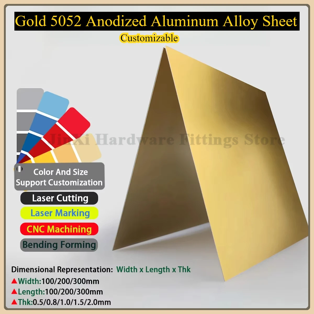Gold 5052 Anodized Aluminum Alloy Sheet Aluminum Plate Customization Of Non-Standard Parts THK 0.5-2mm L/W 100/200/300mm