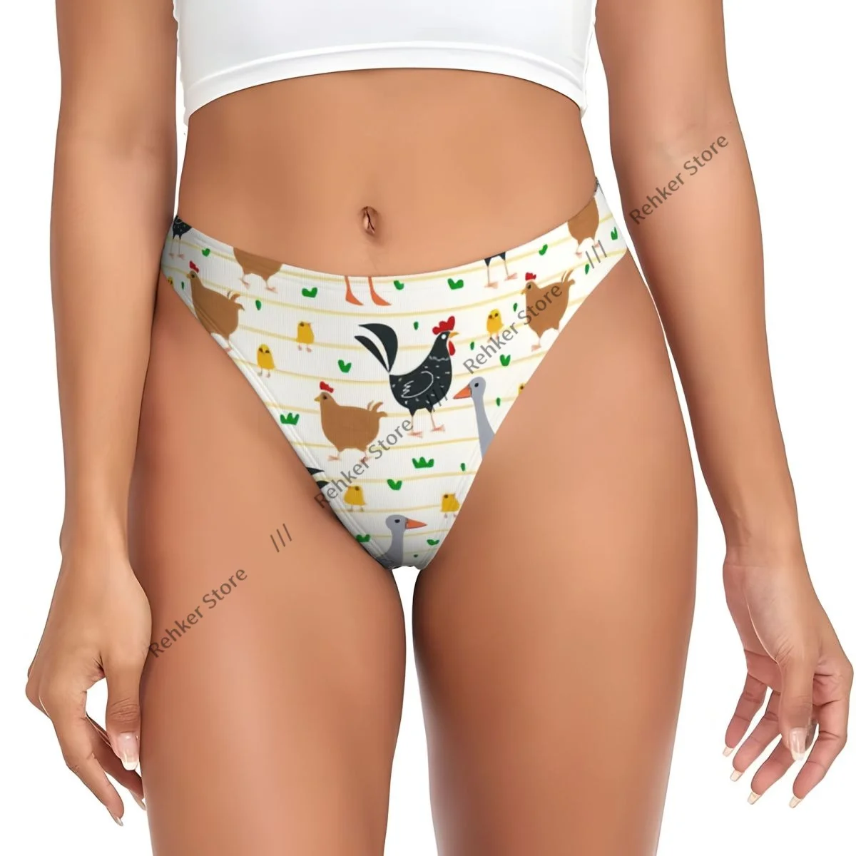 Thongs For Women V Waist G-String Panties Cartoon Funny Birds Geese Chickens Underwear Breathable Underpants