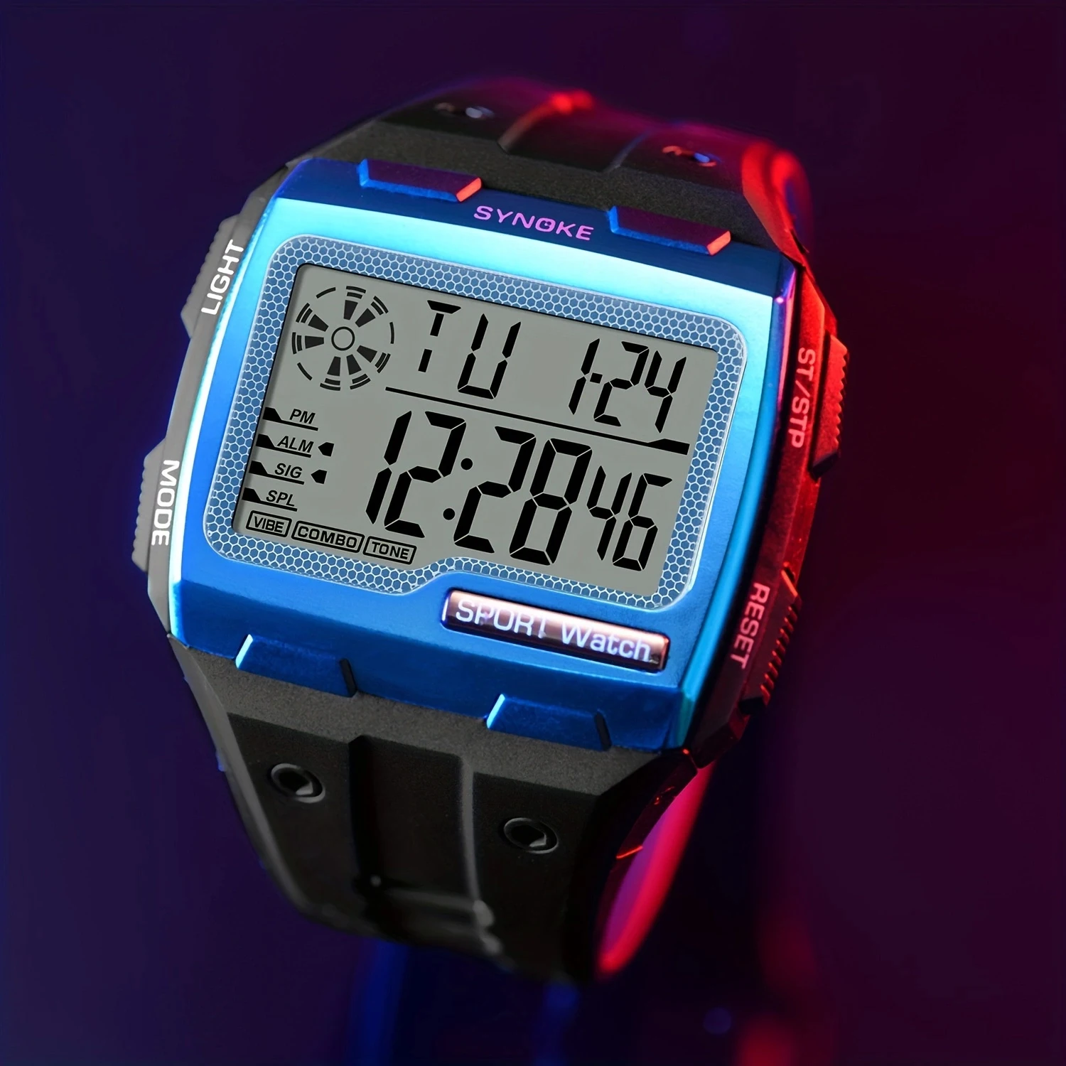 

SYNOKE Men's Square Digital Watch Luminous Multifunctional Big Dial Sports Waterproof Man Watch LED Display Digital Wristwatch