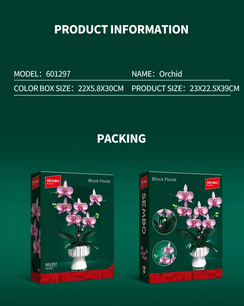 SEMBO Ewiger Blumenstrauß Bausatz MOC Rosen-Modell Bausteine Spielzeug Vase Heimdekoration Geburtstags-/Festtagsgeschenke – Detail 2
