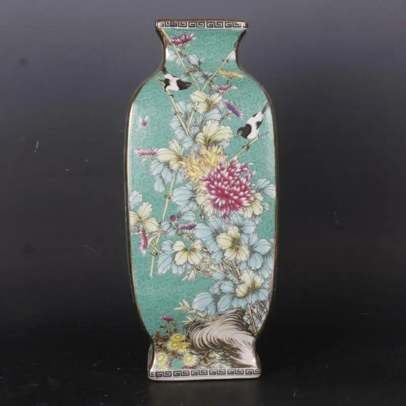 

Chinese Green Enamel Porcelain Qing Qianlong Bird Flowers Design Vase 13.6 inch