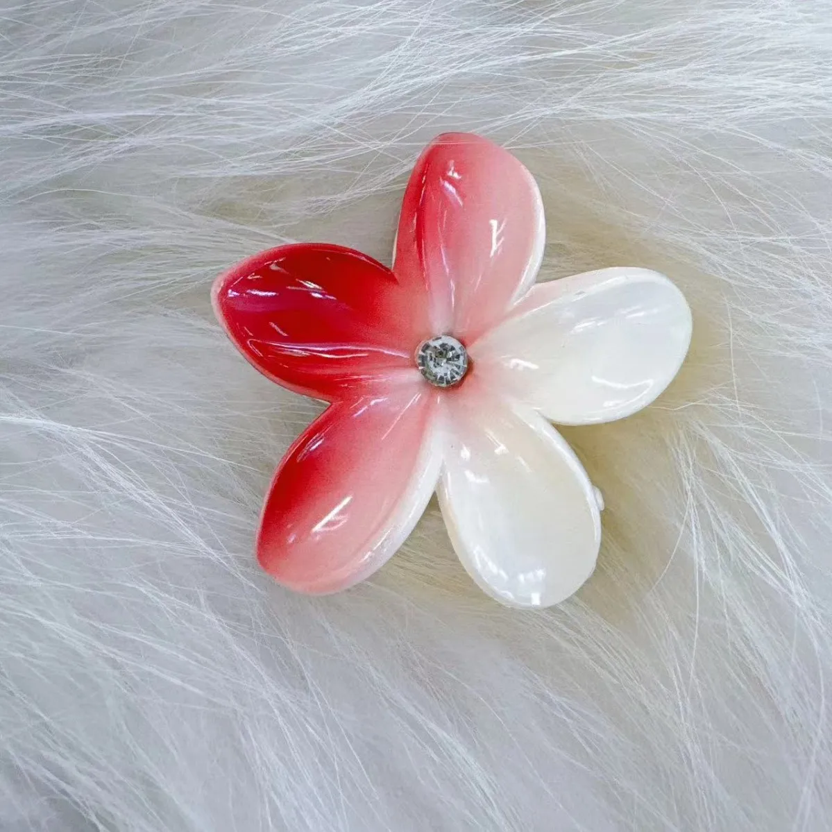 Vintage Crystal Color Gradient Flower Shark Hair Claws Clip Clamp Hairpin Barrettes Women Hawaiian Acrylic Accessories Headwear