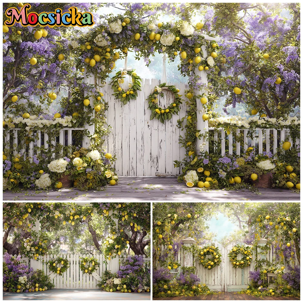 

Mocsicka Garden Photography Background Spring Flowers Gate Lemon Decorations Wedding Adult Children Photo Backdrop Studio Banner