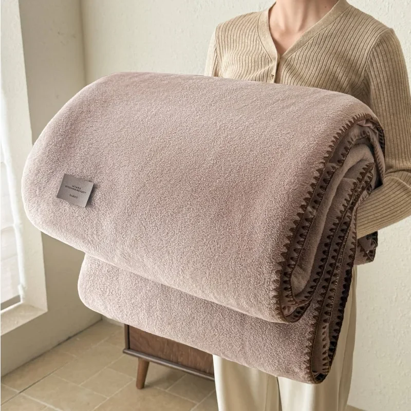 Solid color thickened winter half-sided fleece double-sided imitation cashmere blanket warm fleece shawl blanket