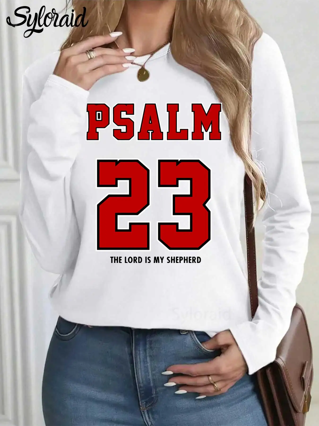 

Women's Long Sleeve T Shirt Vintage Psalm 23 T Shirt Basketball Tee Christian Shirt Fashion Round Neck Casual Top