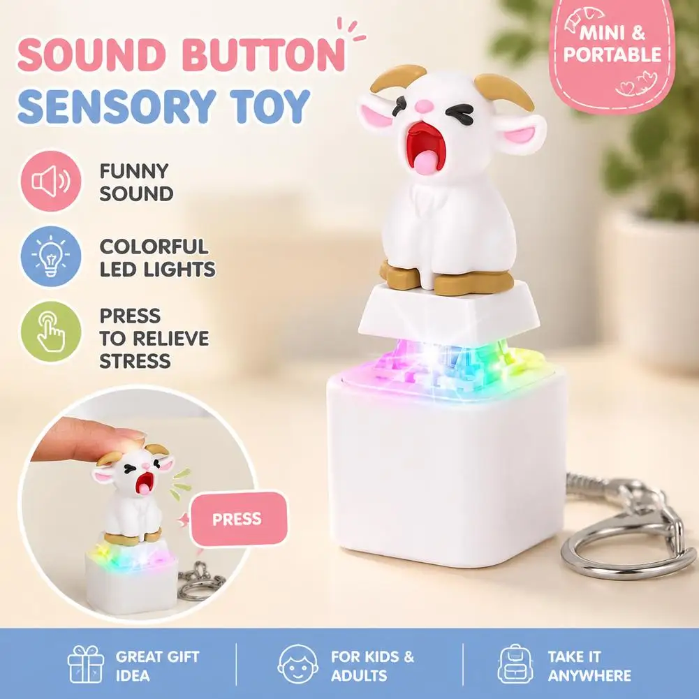 Rechargeable Screaming Goat Keychain with Light Sound Anti-Stress Keypad Button Style Pocket-Sized Cartoon Sounding Key Ring