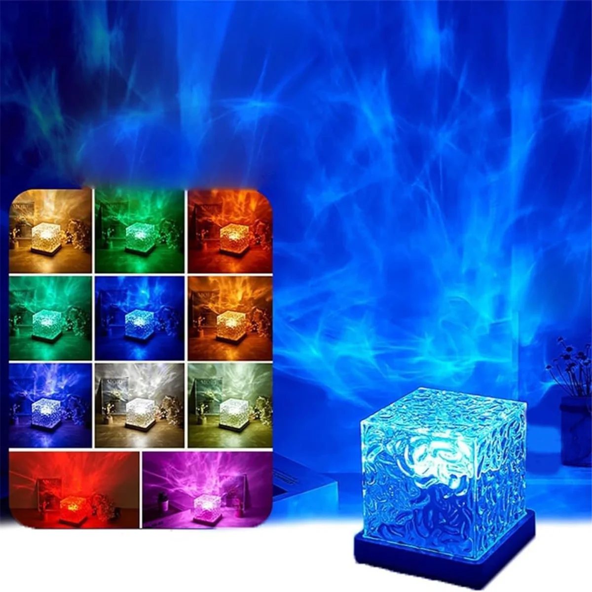 Aurora-Northern Lights Lamp,Wave Cube Lamp,Ocean Wave Projector, Water Wave Effect Lights para o quarto-C, 16 cores