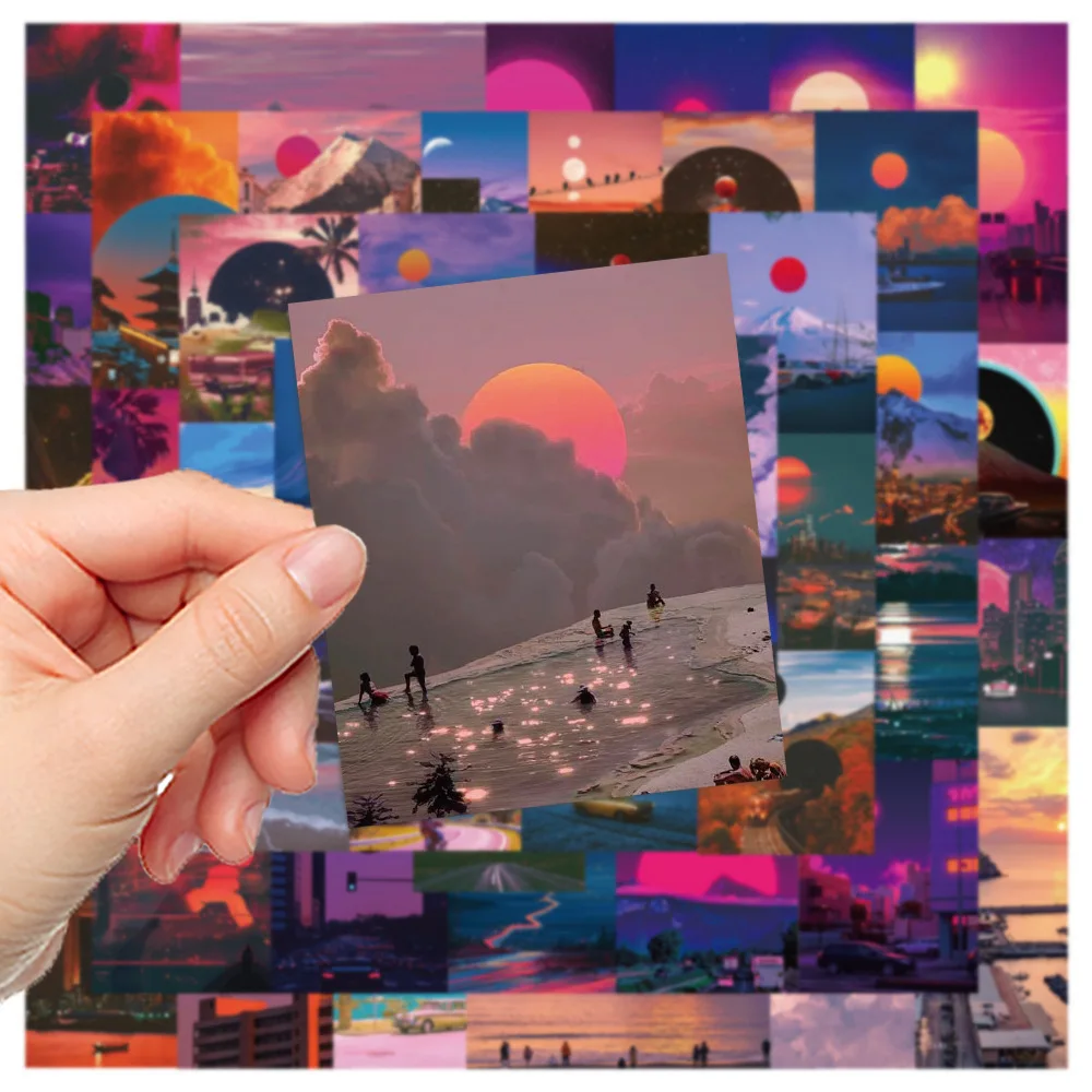 50-Piece Set Of Cartoon Sunset Scenery Graffiti Waterproof Stickers Laptop Helmet Water Cup Luggage Trendy Decorative Decals