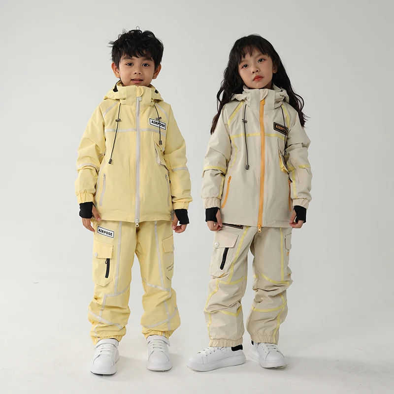 

Winter Children Ski Set Girls Boys Outdoor Snowboard Jacket Overalls Warm Hoodie Kids Skiing Suit Windproof Waterproof Snowpants