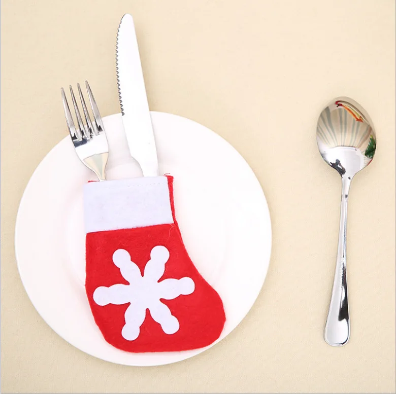 Christmas Cutlery Holder Mini Stocking Tableware Cover Decorative Knife Fork Ornament Xmas Decoration Supplies New Home Party